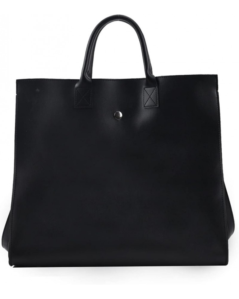 Women's Solid Color Simple Tote Bag, Pu Leather Shoulder Bag Messenger Bag Black $35.16 Totes