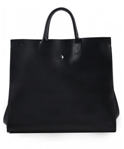 Women's Solid Color Simple Tote Bag, Pu Leather Shoulder Bag Messenger Bag Black $35.16 Totes