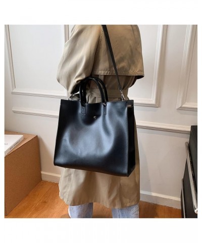 Women's Solid Color Simple Tote Bag, Pu Leather Shoulder Bag Messenger Bag Black $35.16 Totes