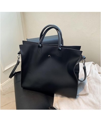 Women's Solid Color Simple Tote Bag, Pu Leather Shoulder Bag Messenger Bag Black $35.16 Totes