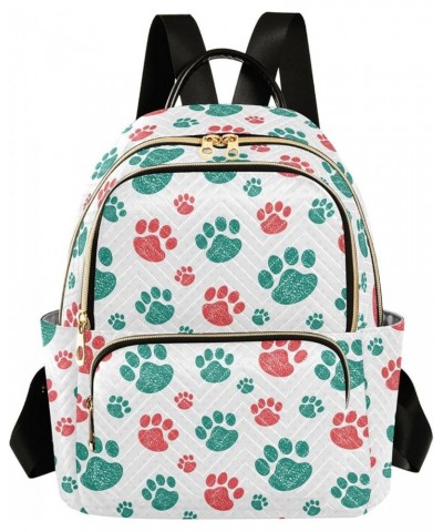 Red Green Dog Paw Print Backpack Purse for Women Lightweight Back Pack Casual Daypack Travel Shoulder Bag Bookbag - S Small M...