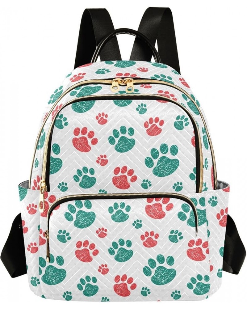 Red Green Dog Paw Print Backpack Purse for Women Lightweight Back Pack Casual Daypack Travel Shoulder Bag Bookbag - S Small M...