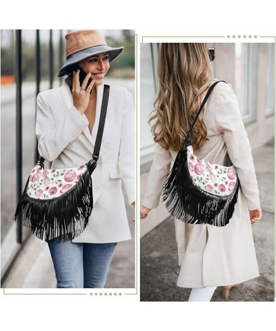 Women Fringe Tassel Cross Body Bag Astronaut Cat Rocket Mandarin Blue Leisure Shoulder Bag Color261 $14.54 Crossbody Bags