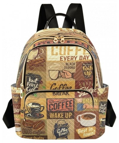 Backpack Purse for Women Coffee Theme, Small Fashion Backpack Cafe Vintage Lightweight Casual Daypack Shoulder Bag Travel Bac...