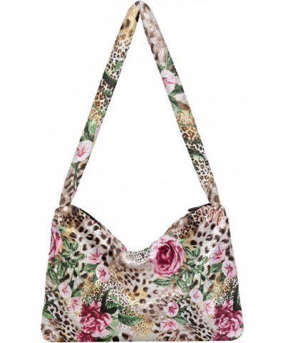 Leopard Flower Shoulder Tote Bags for Women Furry Crossbody bag Hobo Handbag Purses for Travel College Work $9.45 Totes