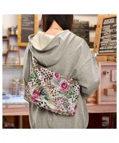 Leopard Flower Shoulder Tote Bags for Women Furry Crossbody bag Hobo Handbag Purses for Travel College Work $9.45 Totes