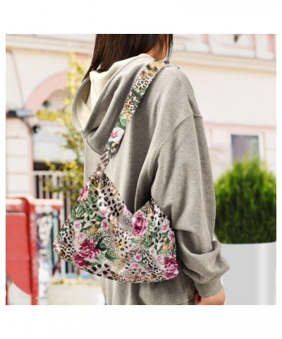 Leopard Flower Shoulder Tote Bags for Women Furry Crossbody bag Hobo Handbag Purses for Travel College Work $9.45 Totes