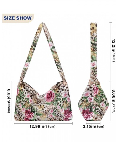 Leopard Flower Shoulder Tote Bags for Women Furry Crossbody bag Hobo Handbag Purses for Travel College Work $9.45 Totes