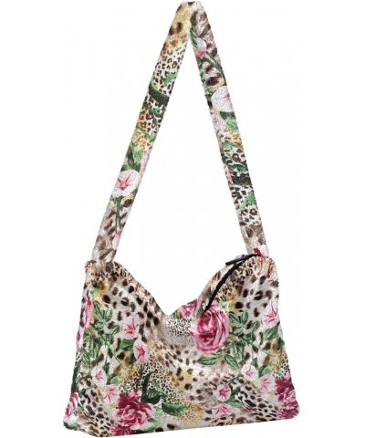 Leopard Flower Shoulder Tote Bags for Women Furry Crossbody bag Hobo Handbag Purses for Travel College Work $9.45 Totes