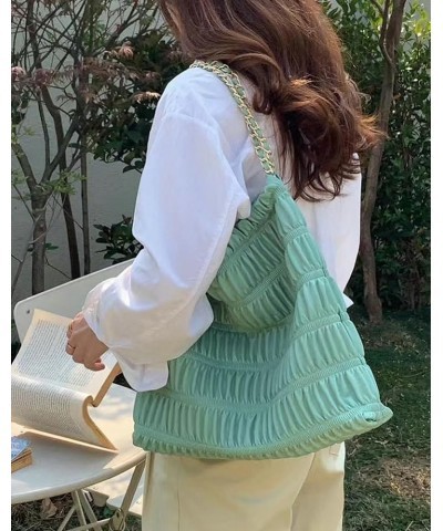 Quilted Shoulder Bag for Women PU Leather Hobo Tote Bag Armpit Purse Handbag Pleated Top Handle Bag Green-l $24.63 Totes