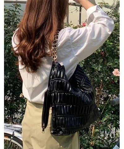 Quilted Shoulder Bag for Women PU Leather Hobo Tote Bag Armpit Purse Handbag Pleated Top Handle Bag Green-l $24.63 Totes