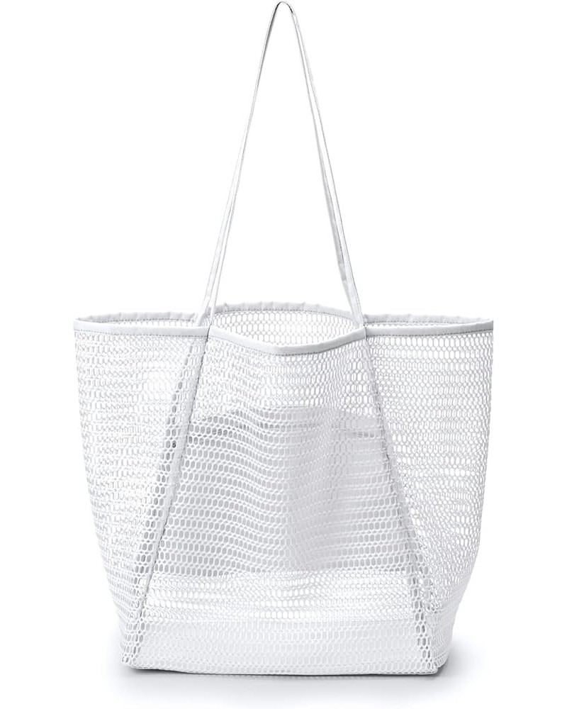 Women's Shoulder Handbag Mesh Beach Tote Lage Capacity Summer Purse Grocery Bags White $9.17 Hobo Bags