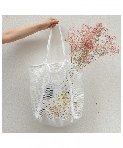 Women's Shoulder Handbag Mesh Beach Tote Lage Capacity Summer Purse Grocery Bags White $9.17 Hobo Bags