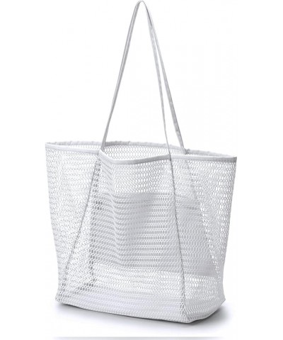 Women's Shoulder Handbag Mesh Beach Tote Lage Capacity Summer Purse Grocery Bags White $9.17 Hobo Bags