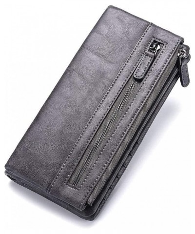 Retro Simple Mid-length Wallet Zipper Casual Leather Credit Card Holder Separate (Color : Gray) Gray $43.57 Wallets