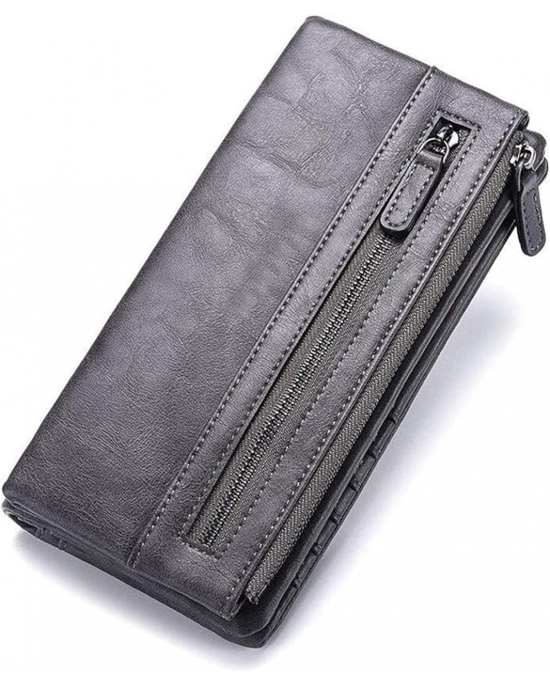 Retro Simple Mid-length Wallet Zipper Casual Leather Credit Card Holder Separate (Color : Gray) Gray $43.57 Wallets