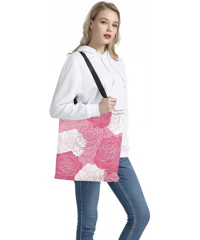 Women Tote Bag Large Shoulder Hobo Bags Casual Shopping Work Handbags Pink White Roses $9.78 Totes