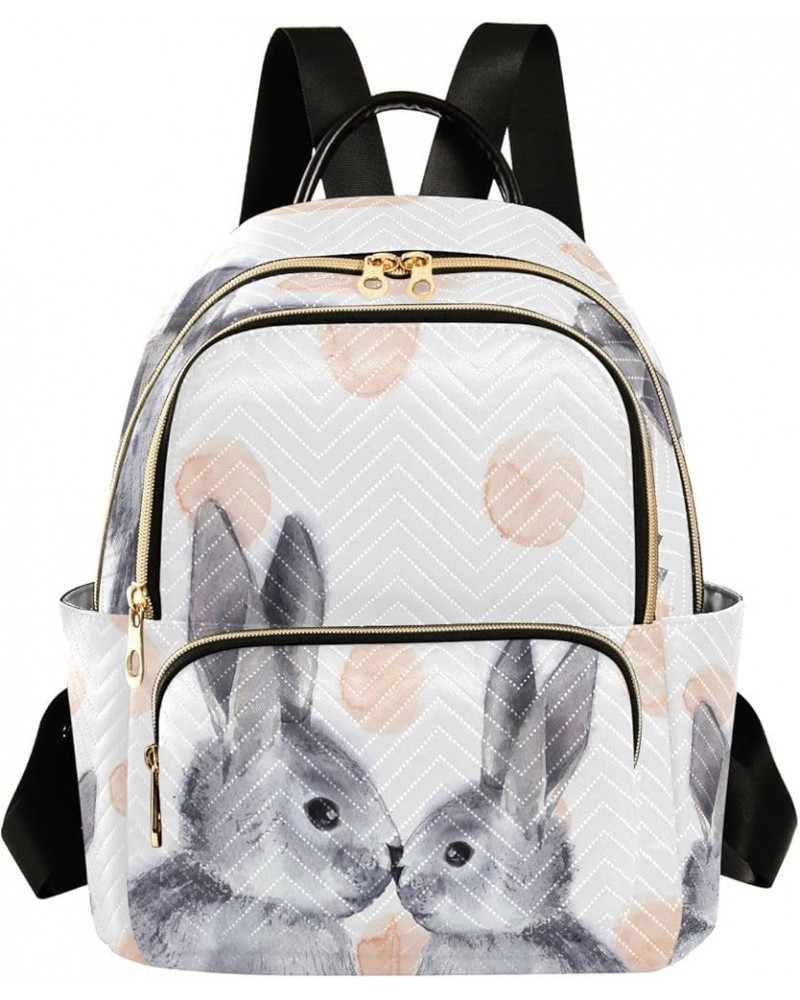 Watercolor Rabbits Polka Dot Women Backpack Purse Ladies Fashion Shoulder Bag Daypack Travel Bag 7.5L Small $18.28 Backpacks