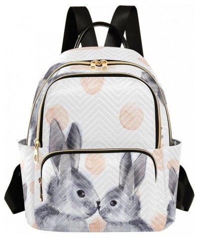 Watercolor Rabbits Polka Dot Women Backpack Purse Ladies Fashion Shoulder Bag Daypack Travel Bag 7.5L Small $18.28 Backpacks