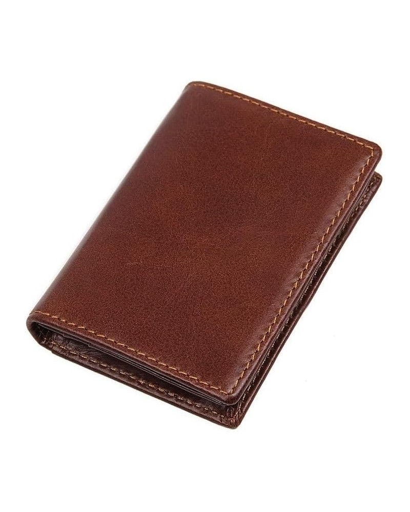 Men's Wallet Men's Anti-theft Swipe Card Bag Leather Wallet 7.5x10.5CM Brown $17.81 Wallets