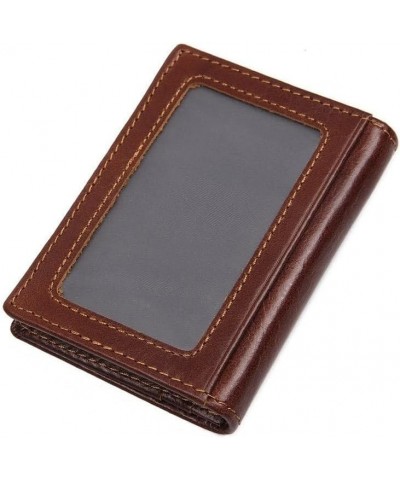 Men's Wallet Men's Anti-theft Swipe Card Bag Leather Wallet 7.5x10.5CM Brown $17.81 Wallets