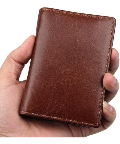 Men's Wallet Men's Anti-theft Swipe Card Bag Leather Wallet 7.5x10.5CM Brown $17.81 Wallets