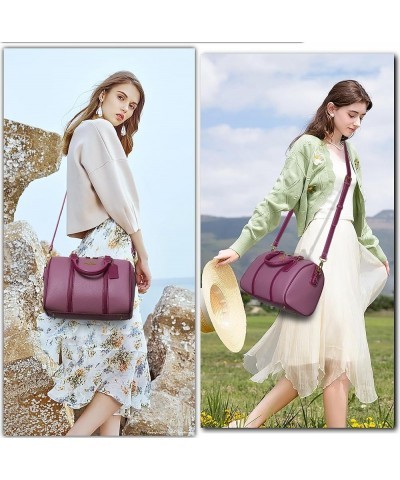 Women Satchel Purses and Handbags Vegan Leather Boston Barrel Bag Top Handle Shoulder Purse with Crossbody Strap Light Purple...