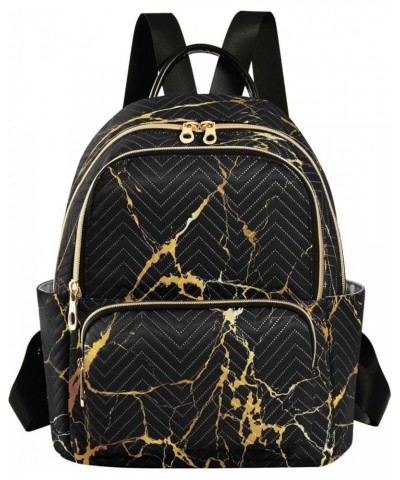 Mini Backpack for Women, Black Gold Marble Travel Backpack Purse for Ladies, Small Bookbag Daypack Shoulder Bag M A109 Small ...