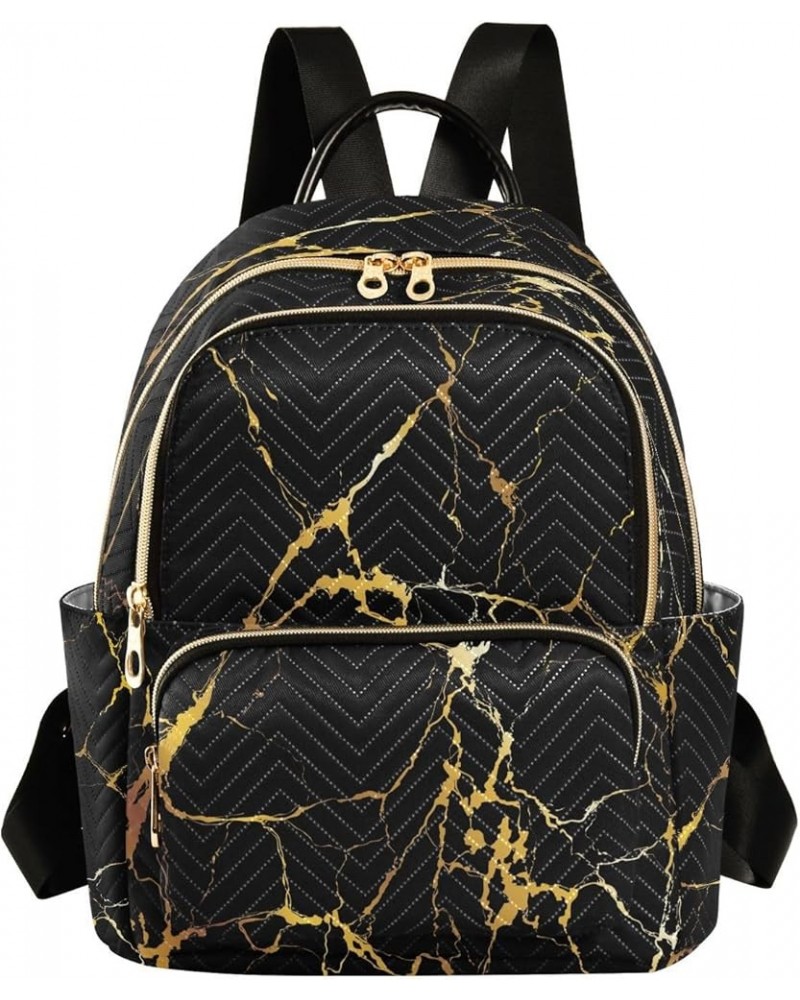 Mini Backpack for Women, Black Gold Marble Travel Backpack Purse for Ladies, Small Bookbag Daypack Shoulder Bag M A109 Small ...