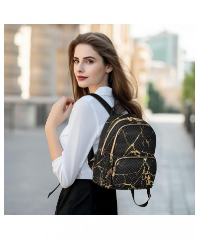 Mini Backpack for Women, Black Gold Marble Travel Backpack Purse for Ladies, Small Bookbag Daypack Shoulder Bag M A109 Small ...