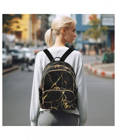 Mini Backpack for Women, Black Gold Marble Travel Backpack Purse for Ladies, Small Bookbag Daypack Shoulder Bag M A109 Small ...