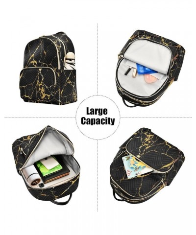 Mini Backpack for Women, Black Gold Marble Travel Backpack Purse for Ladies, Small Bookbag Daypack Shoulder Bag M A109 Small ...