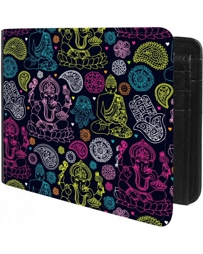 Unique Desige Pattern - Indian Buddha, Ganesha, Hamsa pattern, Slim Front Pocket Wallet Billfold RFID Blocking $11.25 Wallets