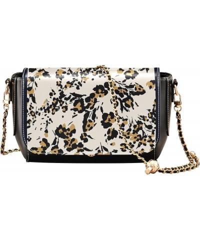 Colorful Flower Vivid Print Crossbody Purses for Women Black Shoulder Leather Bags Wallet Handbags with Chain Strap Floral An...