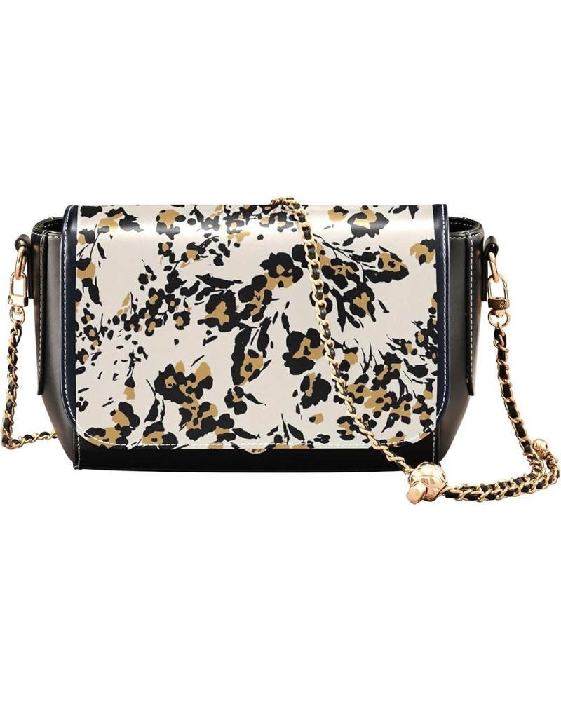 Colorful Flower Vivid Print Crossbody Purses for Women Black Shoulder Leather Bags Wallet Handbags with Chain Strap Floral An...