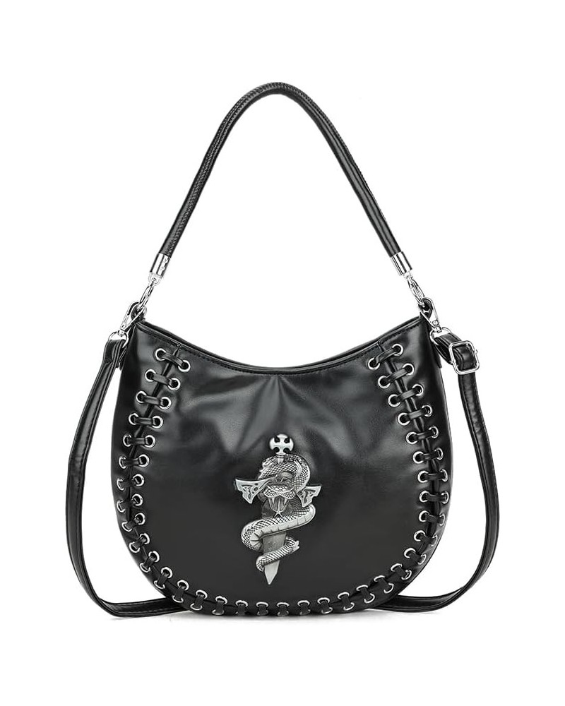 Women Gothic Shoulder Purse Handbag Faux Leather Zipper Crossbody Bag Satchel Black $21.08 Satchels