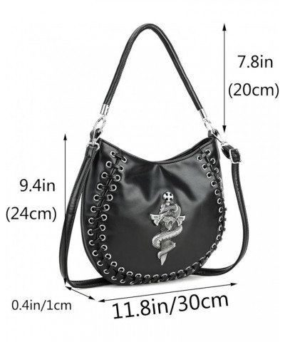 Women Gothic Shoulder Purse Handbag Faux Leather Zipper Crossbody Bag Satchel Black $21.08 Satchels