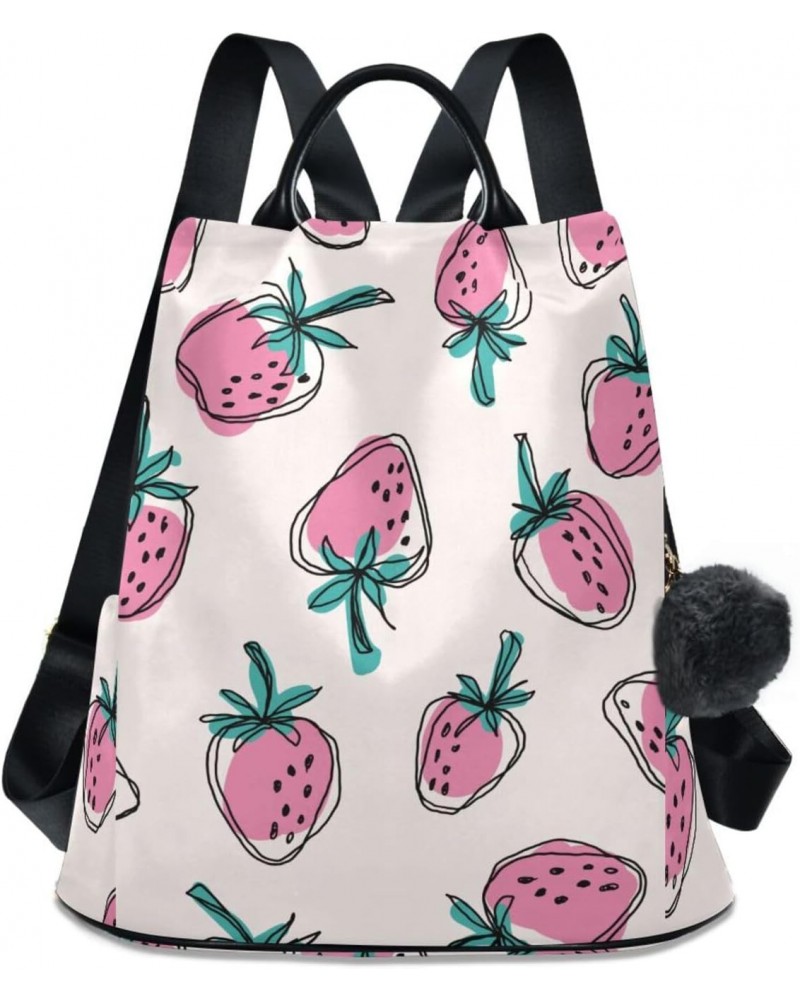 Women Fashion Backpack Pink Strawberry print, Anti Theft Casual Daypack Shoulder Bag Purse for Travel Work 15 inches $23.77 B...