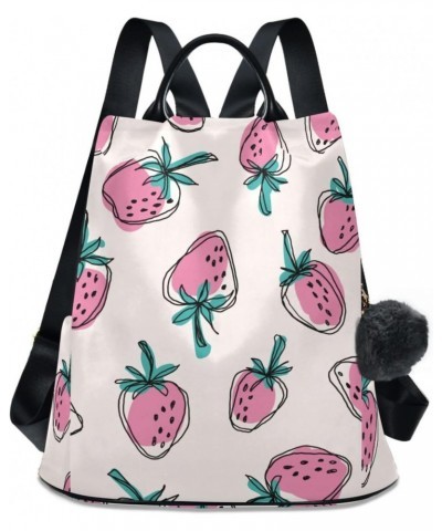 Women Fashion Backpack Pink Strawberry print, Anti Theft Casual Daypack Shoulder Bag Purse for Travel Work 15 inches $23.77 B...