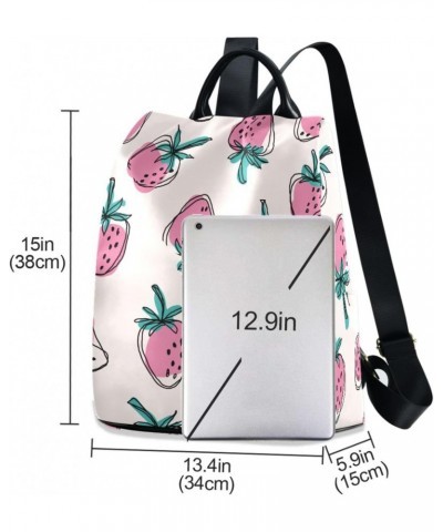 Women Fashion Backpack Pink Strawberry print, Anti Theft Casual Daypack Shoulder Bag Purse for Travel Work 15 inches $23.77 B...