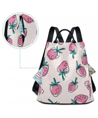 Women Fashion Backpack Pink Strawberry print, Anti Theft Casual Daypack Shoulder Bag Purse for Travel Work 15 inches $23.77 B...