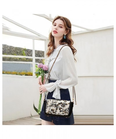 Colorful Flower Vivid Print Crossbody Purses for Women Black Shoulder Leather Bags Wallet Handbags with Chain Strap Floral An...