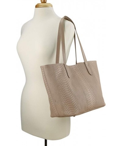 Womens Python Embossed Leather Tote, Large Stone $125.80 Totes