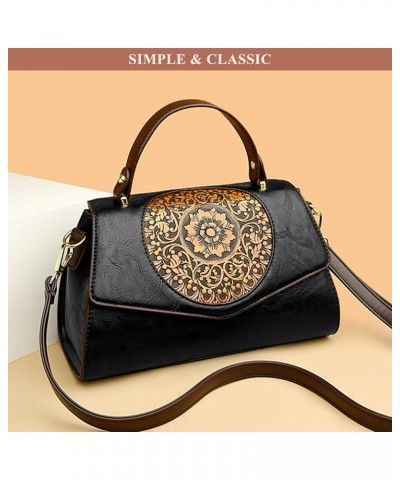 Flap Top Handle Bags for Women Floral Pattern PU Leather Handbag Shoulder Bag Tote Satchel Purses Retro Crossbody Bags A / Wh...