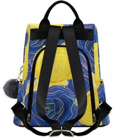 Women Fashion Backpack - Luxury Blue Yellow Flower, Anti Theft Casual Daypack Shoulder Bag Purse for Travel Work 15 inches $1...