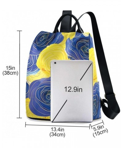 Women Fashion Backpack - Luxury Blue Yellow Flower, Anti Theft Casual Daypack Shoulder Bag Purse for Travel Work 15 inches $1...