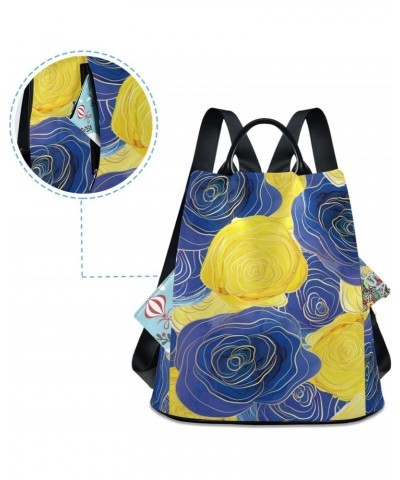 Women Fashion Backpack - Luxury Blue Yellow Flower, Anti Theft Casual Daypack Shoulder Bag Purse for Travel Work 15 inches $1...