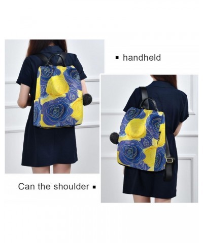 Women Fashion Backpack - Luxury Blue Yellow Flower, Anti Theft Casual Daypack Shoulder Bag Purse for Travel Work 15 inches $1...