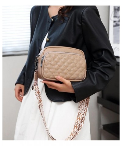 Small Crossbody Bag for Women Genuine leather Crossbody Purses with Wide Guitar Strap Shoulder Handbag Satchel Grid Khaki $15...