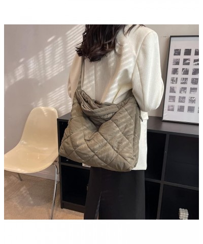 Quilted Tote Bag for Women Crossbody Bags Lightweight Padding Shoulder Bags Nylon Padded Hobo Handbag with Zipper 02-green $8...